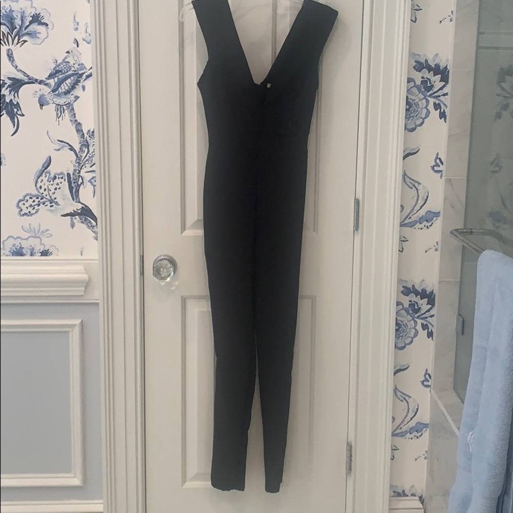 Black plunge-neck jumpsuit